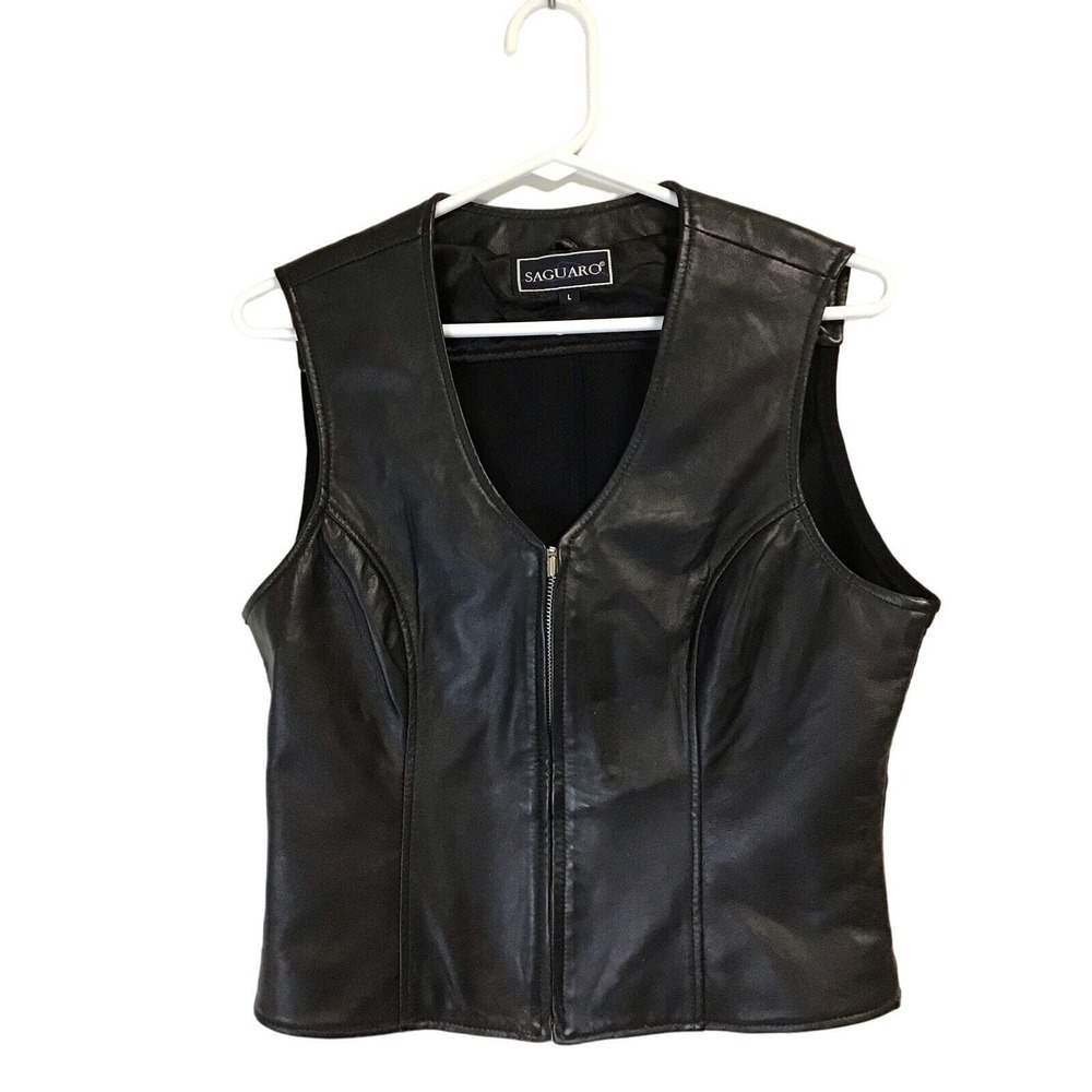 Saguaro Black‎ Leather zip Front Vest Women's  Size Large
